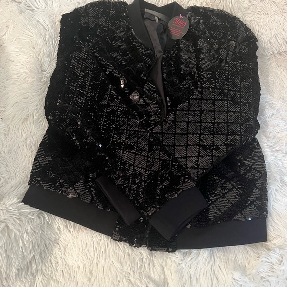 Black, sequin bomber type jacket, size large - Picture 4 of 7